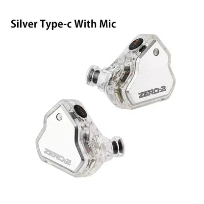 Clear transparent 7hz x crinacle zero 2 in-ear monitors with silver accents and ofc iem cable with type-c microphone