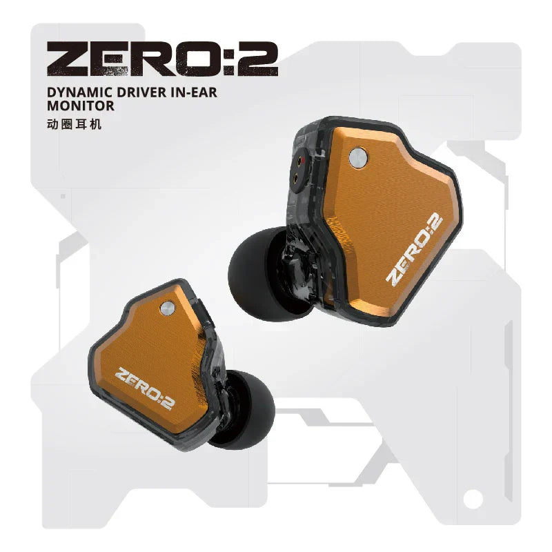 Gold and black 7hz x crinacle zero 2 in-ear monitors with 10mm dynamic driver and ofc iem cable for gaming and music