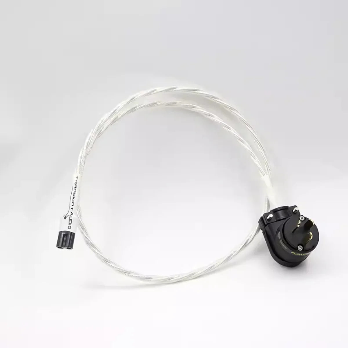 White braided 7NOCC audiophile-grade power cord with single-crystal copper silver plating and mini8 tail connector