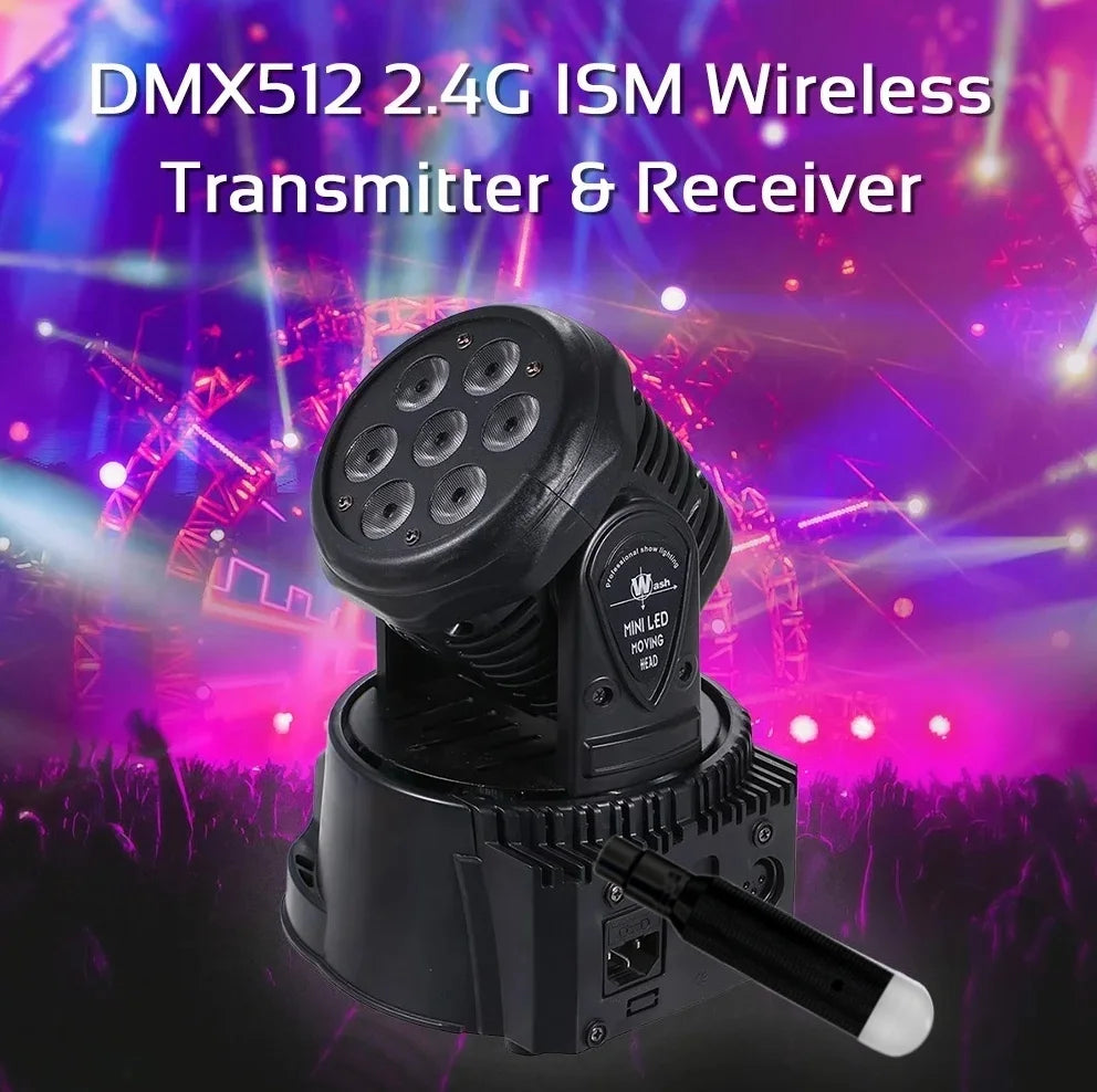 Black dmx512 2.4g ism wireless transmitter led lighting spotlight with seven led bulbs and 6charging wireless receiver for stage lighting control