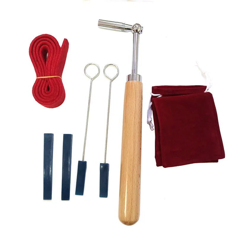 Wooden-handled professional piano tuning wrench with metallic head and silver accents in 7pcs set professional tuner tuning lever kit