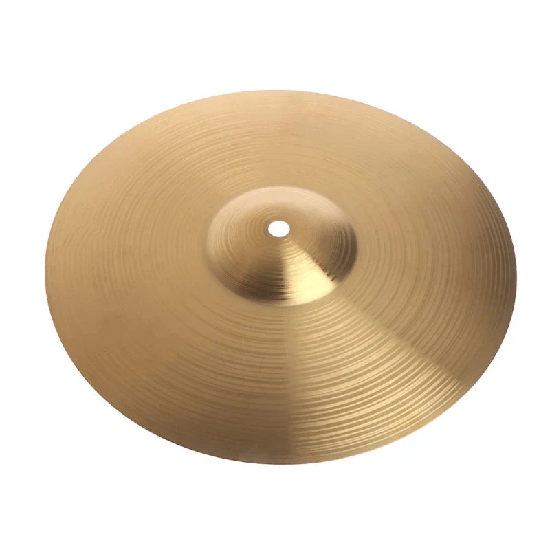 Golden 12inch brass cymbals percussion with concentric grooves and central hole made of drum alloy crash material