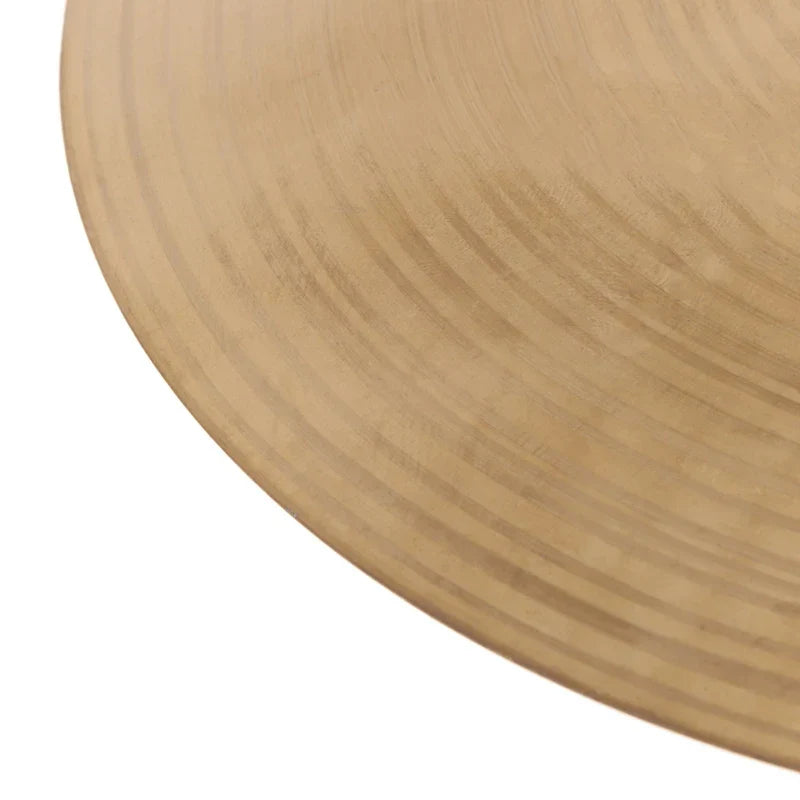 A golden-bronze 12inch brass cymbals percussion drum alloy crash with concentric grooves and a smooth reflective surface