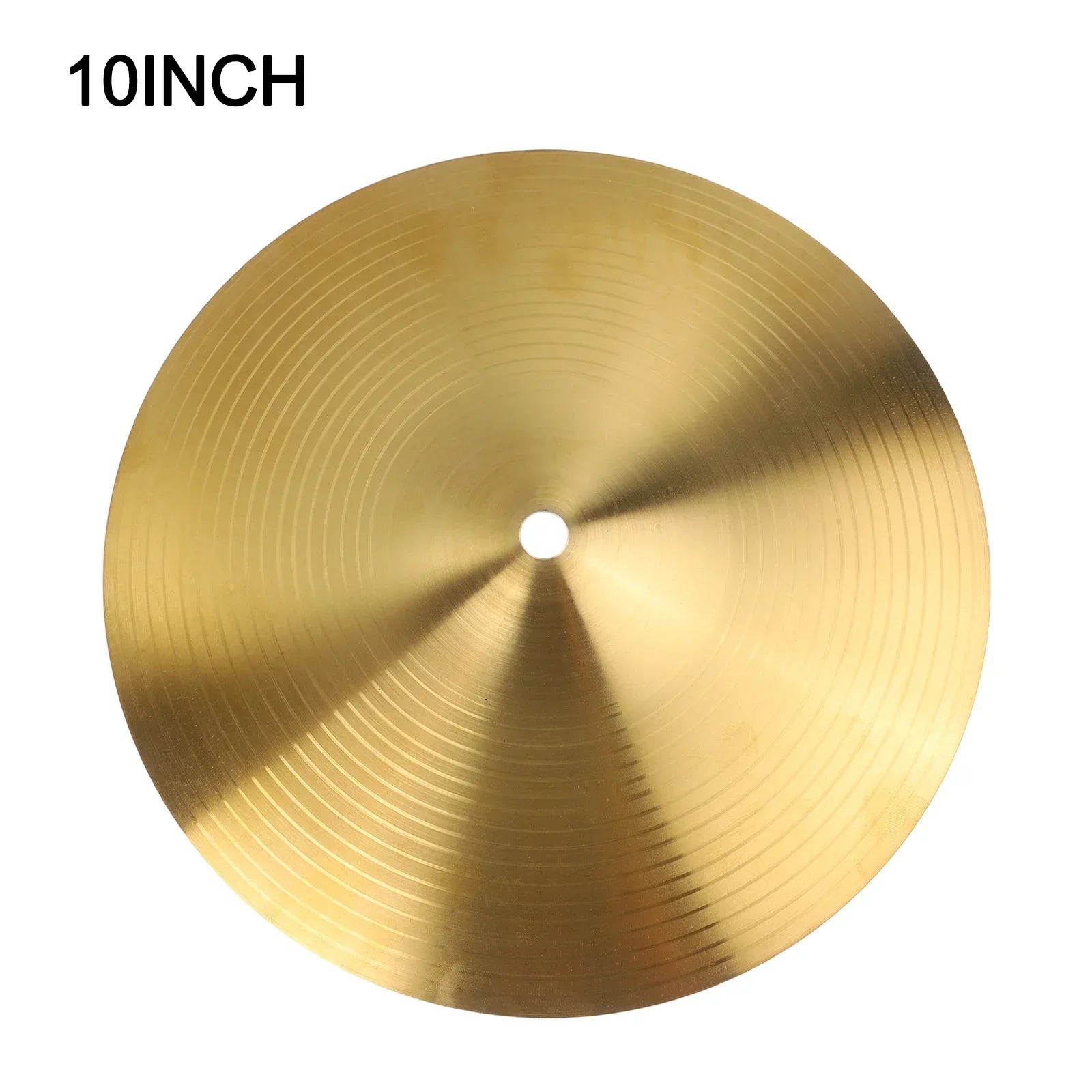 A 10-inch golden brass cymbal with concentric grooves for percussion splash crash in inch drum brass set