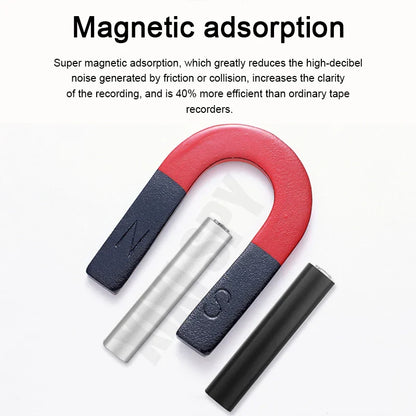 Red and black u-shaped magnet with engraved n and s poles for digital micro flash mini recording activated hours dictaphone audio device