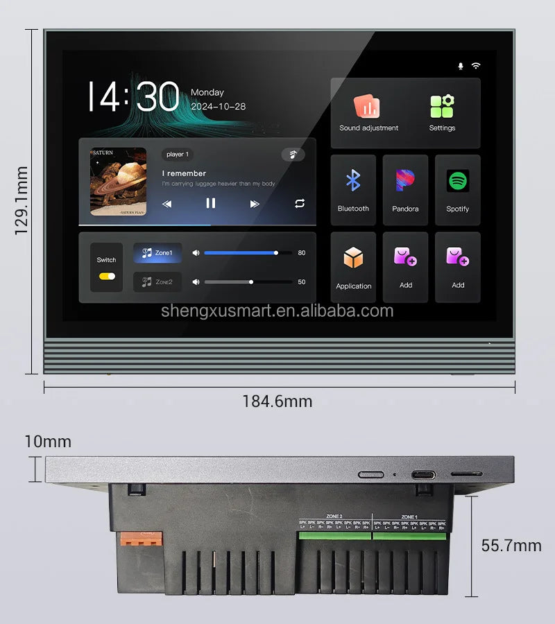 10.5 inch touchscreen car stereo with silver bezel and bluetooth for pandora and spotify as background music host amplifier smart home device