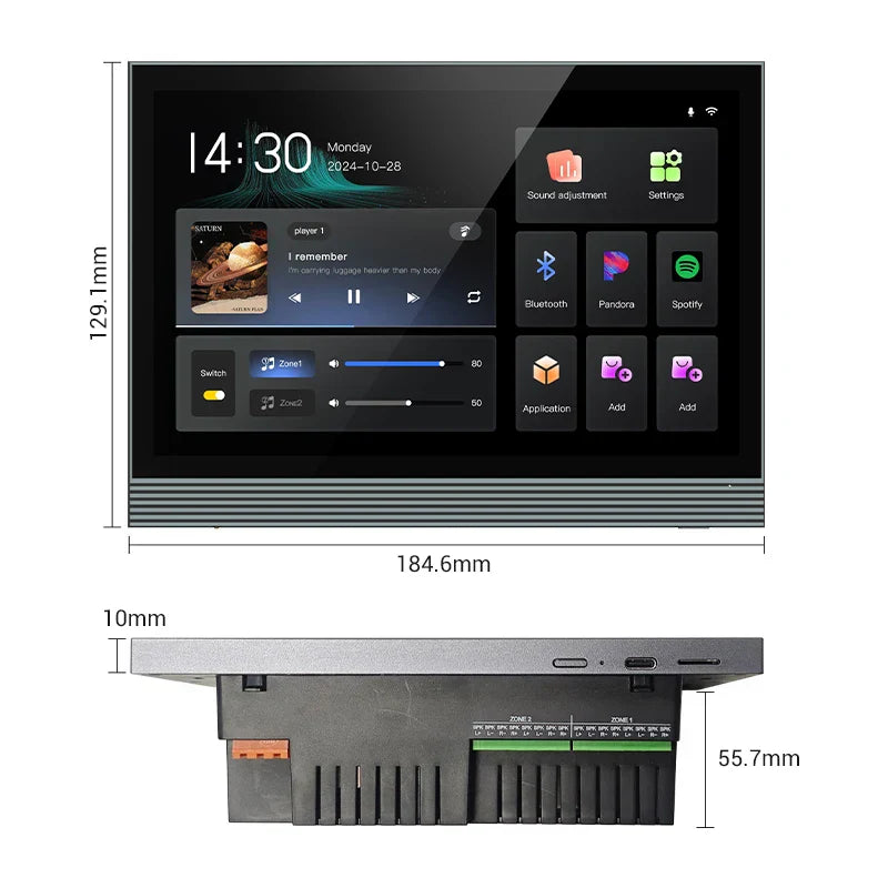 Black touchscreen 8 channel 7 inch background music host audio amplifier smart home amplifier with music controls and apps