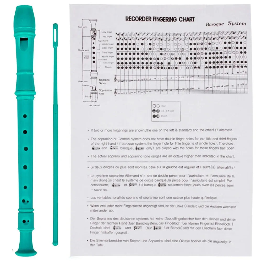 Teal abs 8 hole clarinet long vertical flute musical instrument with matching cleaning stick for beginner children