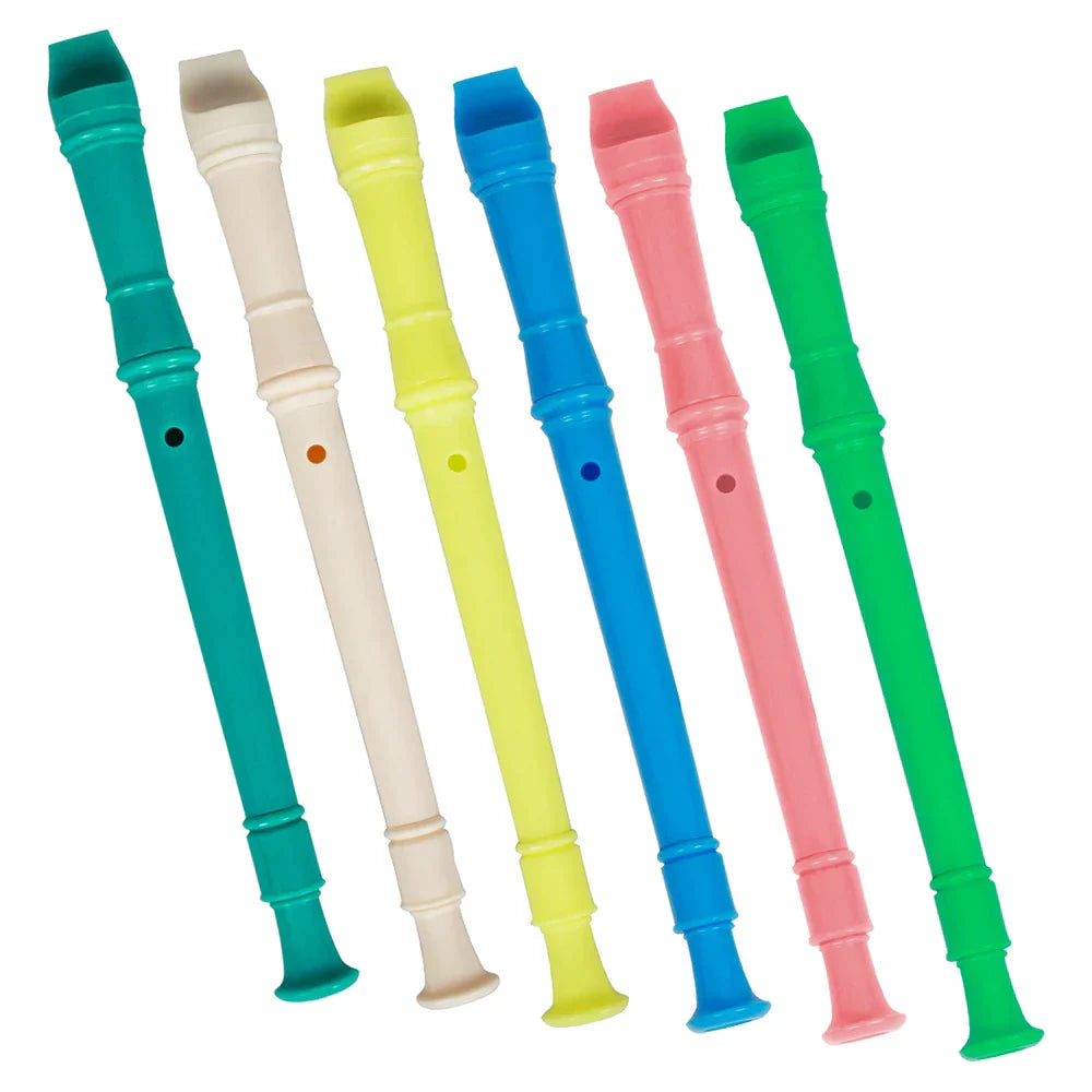 A set of six colorful abs 8 hole clarinet long vertical flute musical instruments for children beginners with cleaning stick