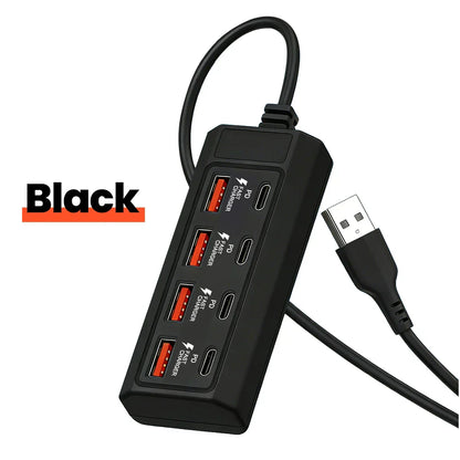 Black usb 8 in 1 socket 25w fast outlet adapter docking power station usb splitter with four ports and usb c pd port