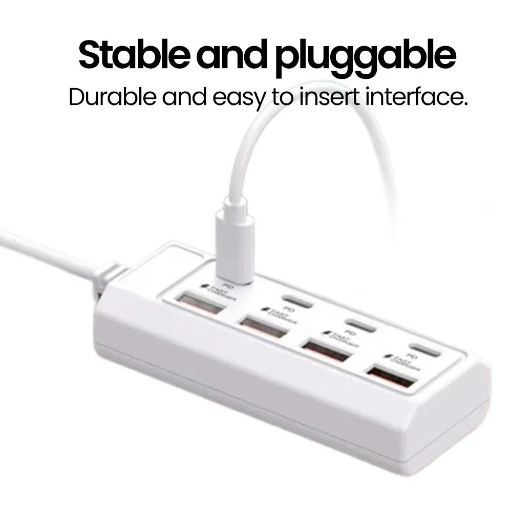 White plastic 8 in 1 usb electrical socket 25w fast charging outlet adapter docking stations usb splitter with power cable