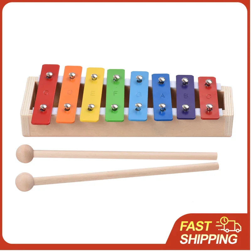 An 8 keys xylophone compact size with colorful aluminum plate and wooden mallets percussion musical instrument gift