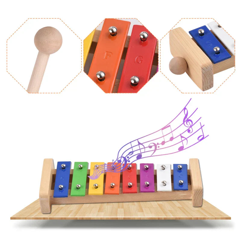 8 keys xylophone compact size with colorful aluminum plate and wooden mallets percussion for musical gift use