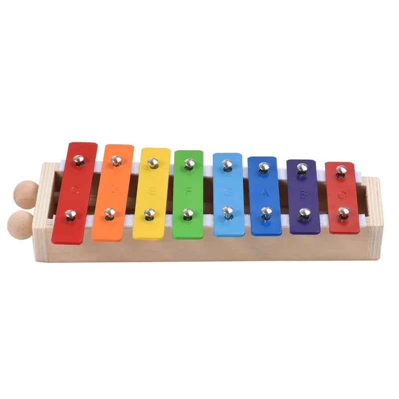 8 keys xylophone with colorful aluminum plate, natural wood frame, and wooden mallets percussion musical instrument gift