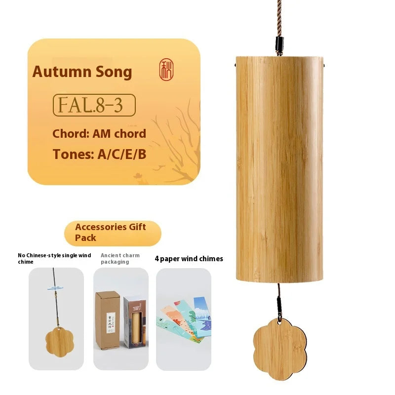 A natural wood bamboo hand wind chime with a cylindrical body and flower pendant, perfect for chime balcony bedroom use
