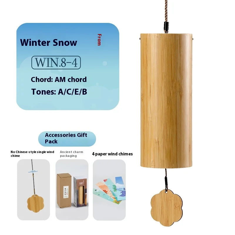 Natural bamboo 8-note chime balcony bedroom hand wind chime with light wood grain and flower-shaped wooden pendant portable musical instrument