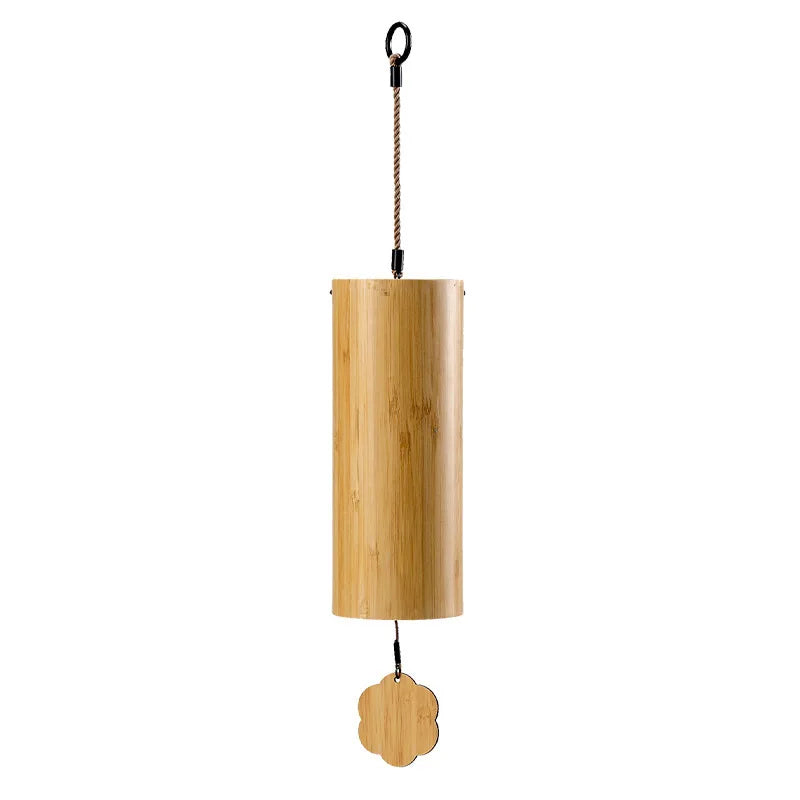 Natural bamboo hand wind chime with cylindrical body and flower pendant for chime balcony bedroom use as portable musical instrument