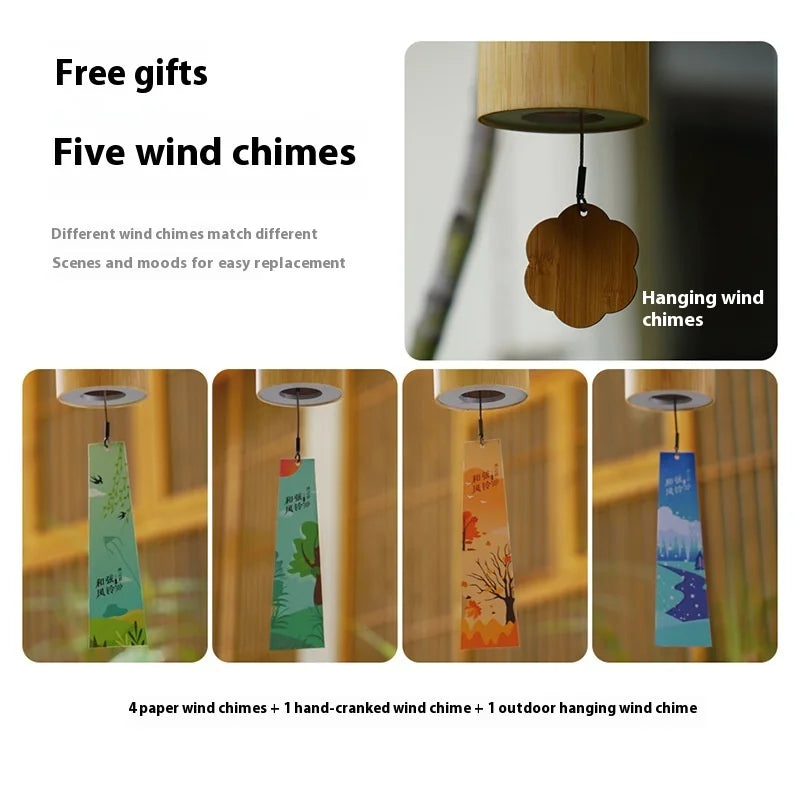 Wooden hand wind chime with cylindrical top and cloud-shaped bottom for chime balcony bedroom and portable musical instrument use