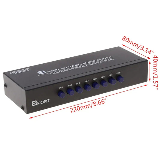 Black fjgear 8-port av video l selector with blue input knobs for dvd stb game consoles and composite video use