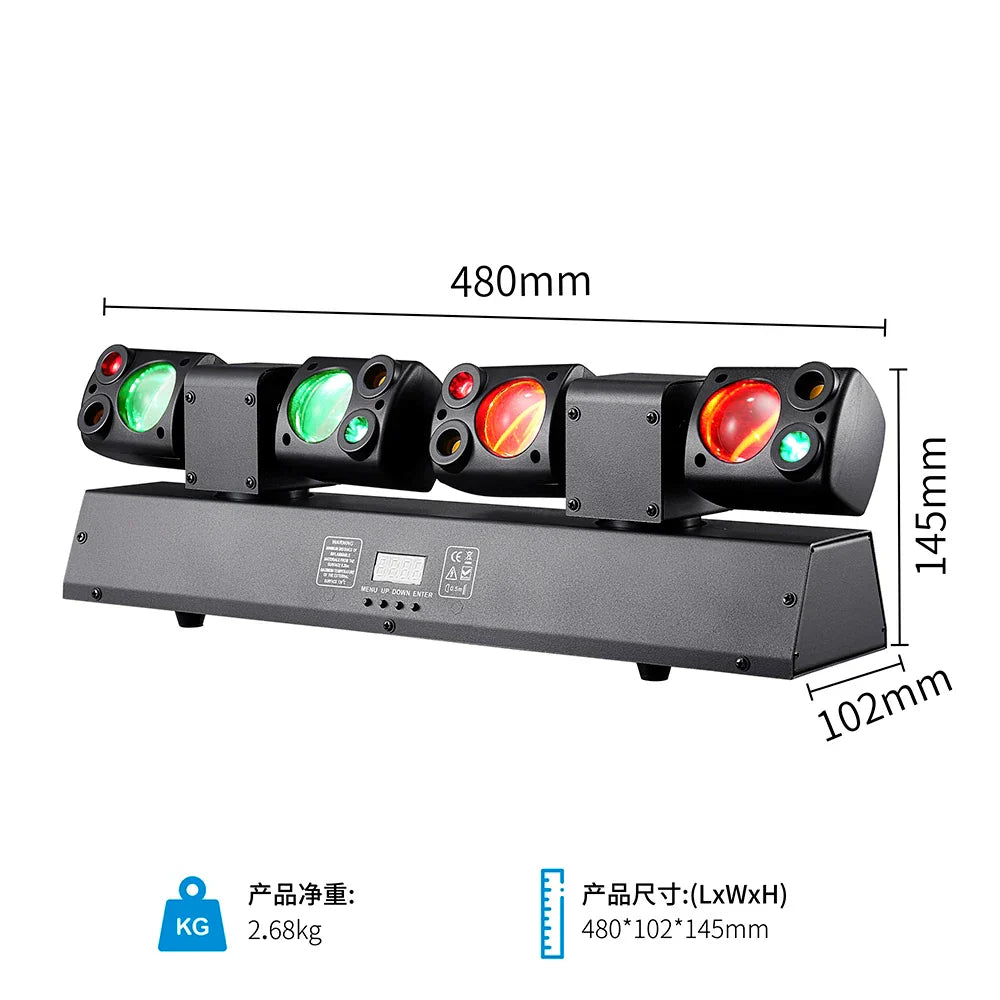 Black 4-head 80w led moving head light with red and green lenses for disco party rgbw dmX512 dj equipment stage use