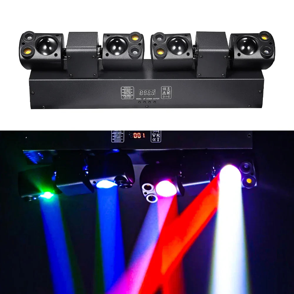 Black led light bar with five adjustable spotlights emitting vibrant colored beams for 80w led moving dmX512 dj equipment