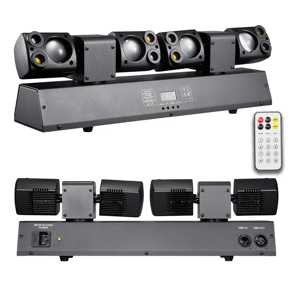 Black 80w led moving head beam light bar with four rotating spotlights and remote for disco party rgbw dmx512 dj equipment