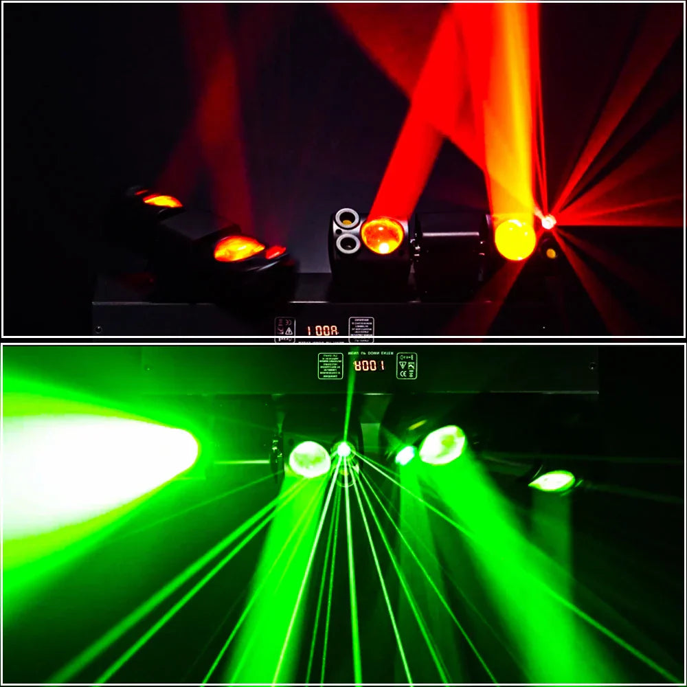 80w led moving head beam lights with red and green laser effects for disco party rgbw dmx512 dj equipment use