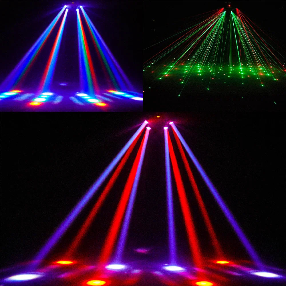 A vibrant 80w led moving head beam light emitting red blue green and purple beams for disco party rgbw dmx512 dj equipment