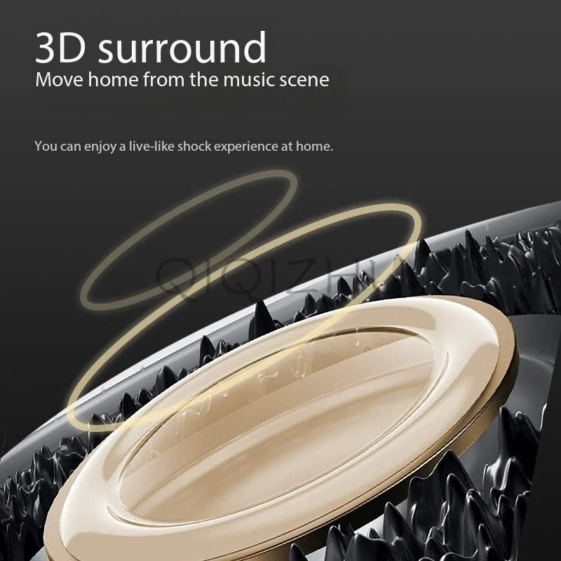 Gold-colored circular home theater bluetooth speaker with 80W subwoofer outdoor portable 3D stereo surround sound system