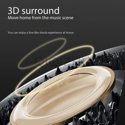 Gold-colored circular home theater bluetooth speaker with 80W subwoofer outdoor portable 3D stereo surround sound system