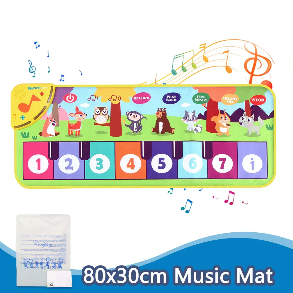 Colorful kids music piano mat keyboard with numbered rainbow keys and cartoon animal sounds baby for educational play