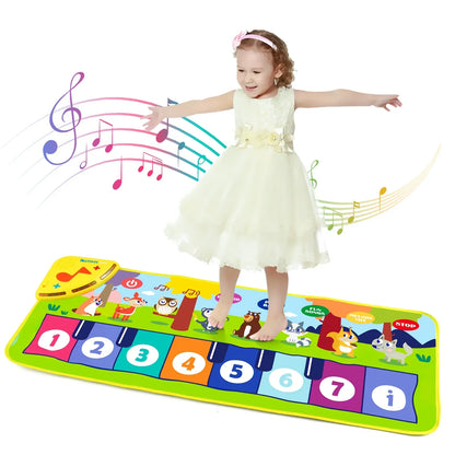 Colorful kids music piano mat with cartoon animals and numbered keys featuring 8 animals sounds baby toy