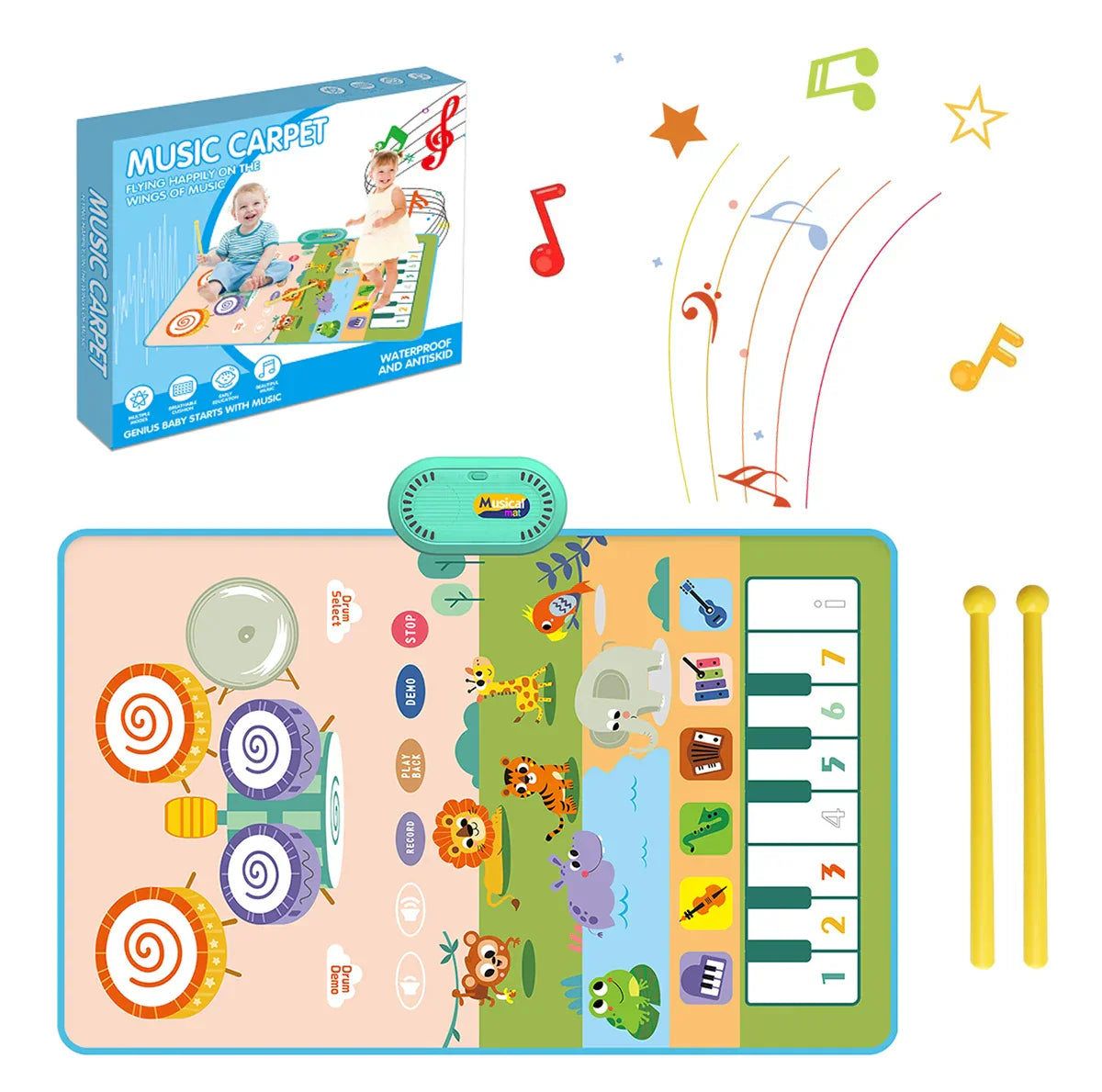 Colorful toddler musical piano mat with cartoon animals floor keyboard drum educational toys floor for children