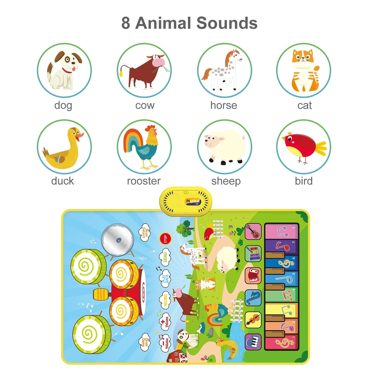 Colorful toddler musical piano mat with eight animal sound buttons and floor keyboard drum educational toys floor design