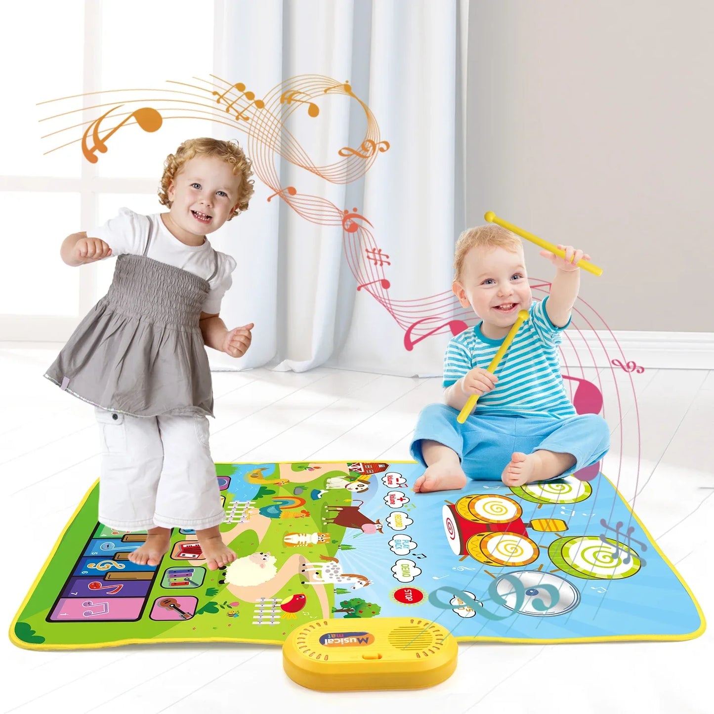 Colorful toddler musical piano mat with cartoon animals and interactive buttons educational toys floor keyboard drum