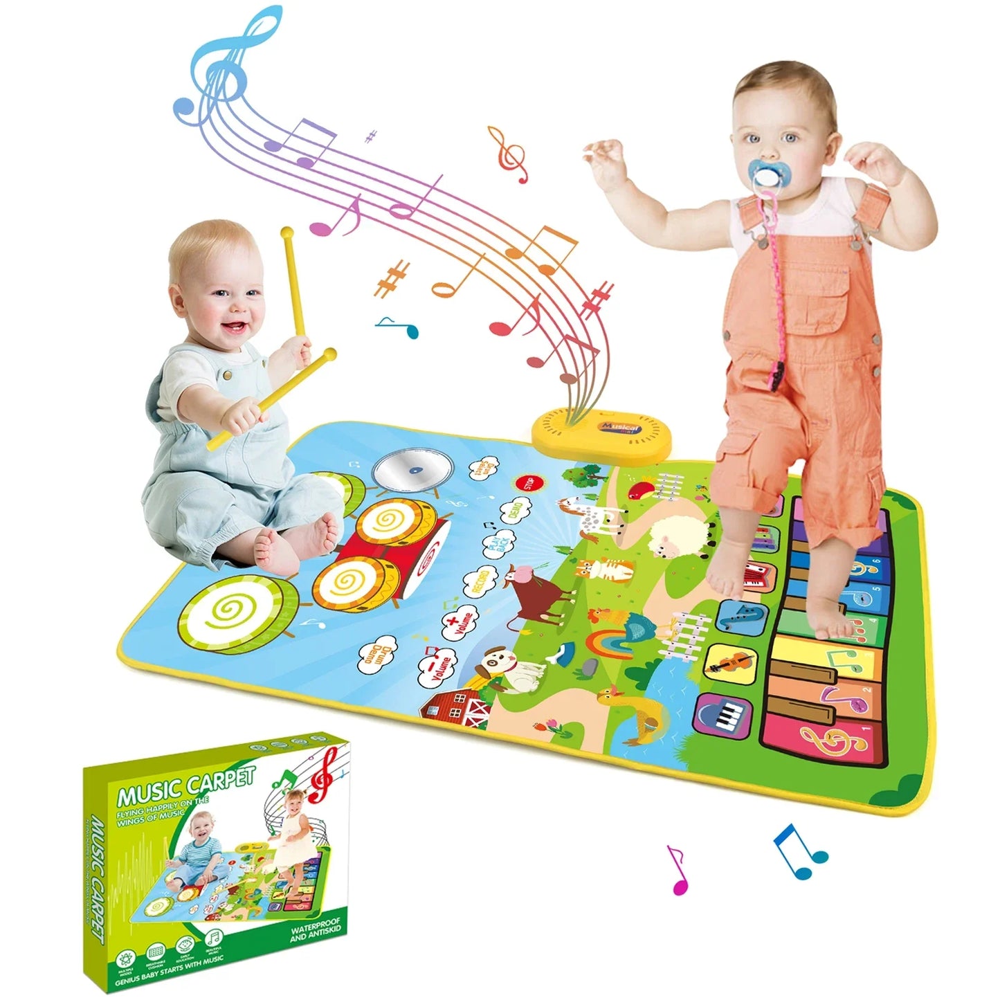 Colorful toddler musical piano mat with farm animal designs and interactive buttons for educational toys floor use