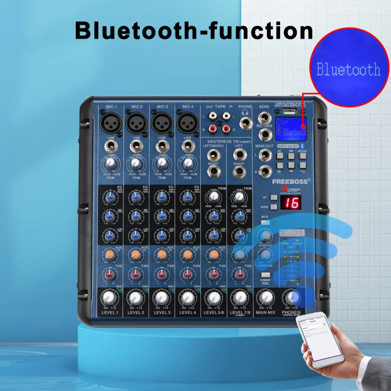 FREEBOSS 6 8 Channels Mixing Console 2 Stereo 16 DSP Professional Audio Mixer USB Record Bluetooth DJ Karaoke Sound Table SMR6/8