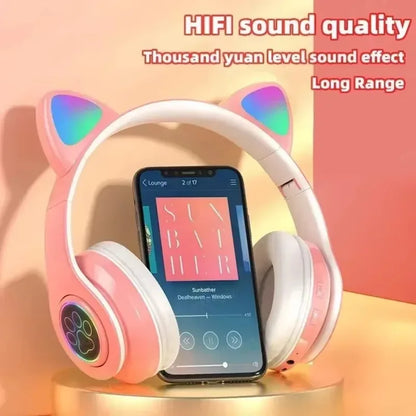 JST-28 Wireless Headphones Cat Ears Bluetooth Earphones Stereo Music Earbuds Bluetooth Sports Gaming Headset with Mic for Phones