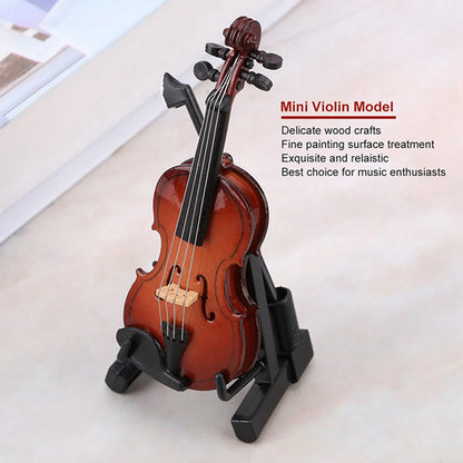 Wooden Musical Instruments Collection Decorative Ornaments Hot Mini Violin With Support Miniature Model Decoration