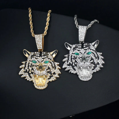Hip Hop Big 3D Tiger Pendant Necklace Crystal Cuban Chain HipHop Iced Out Bling Necklaces Men Women Fashion Charm Jewelry