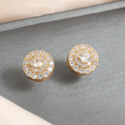 Hiphop Rock Round Copper Zirconia Stud Earrings For Men Women Silver/Gold Color Metal Crystal Earring Party Ear Jewelry Gifts
