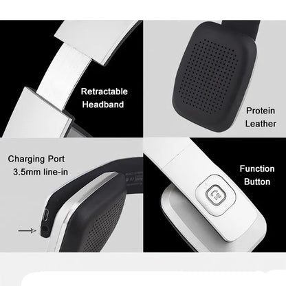 Black and silver sport wireless headset with protein leather earcups stereo bass helmet and charging port for devices