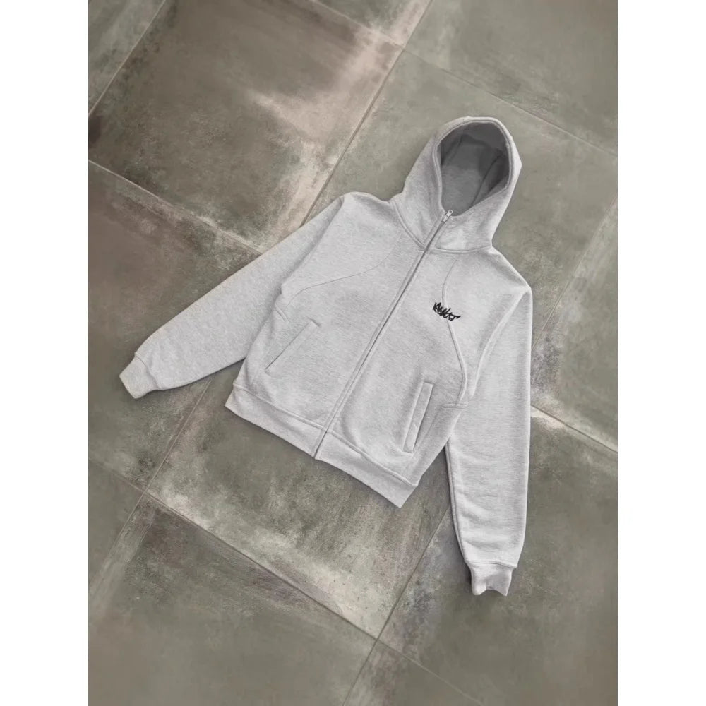 European and American style design, street clean fit, versatile, loose and fashionable, men's hip-hop style, niche gray hoodie