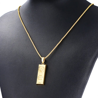 Yellow Gold Plated Hip Hop Gold Bar Bullion Pendant Collar Chains Necklace for Women Men Friends Couple Gift Fashion Jewelry