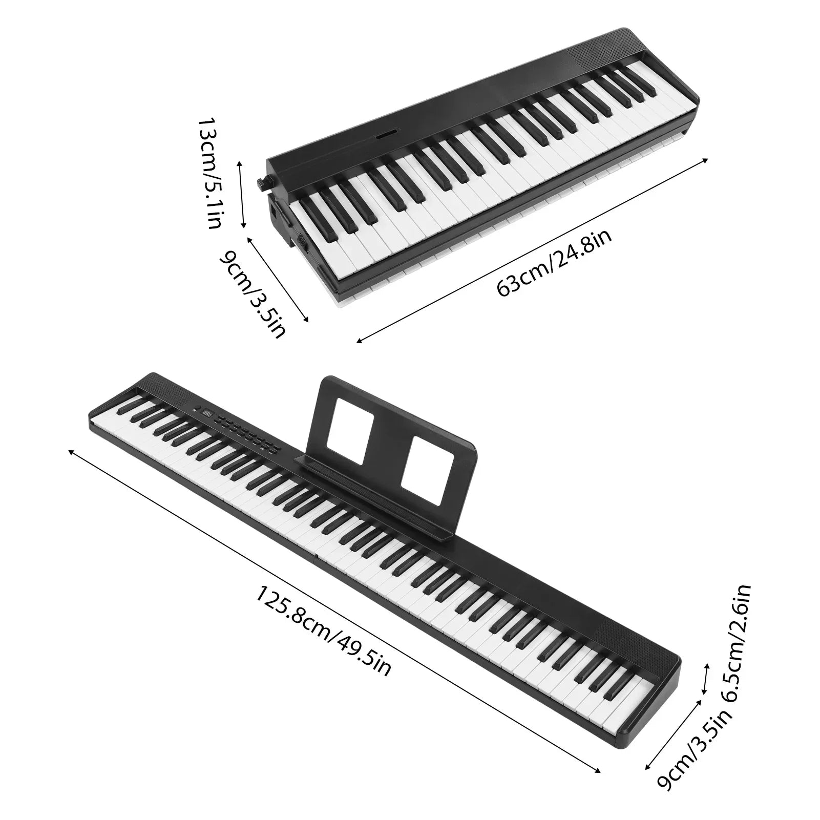 Black 61-key electric keyboard midi with built-in stand included stand piano bag for foldable electronic piano use