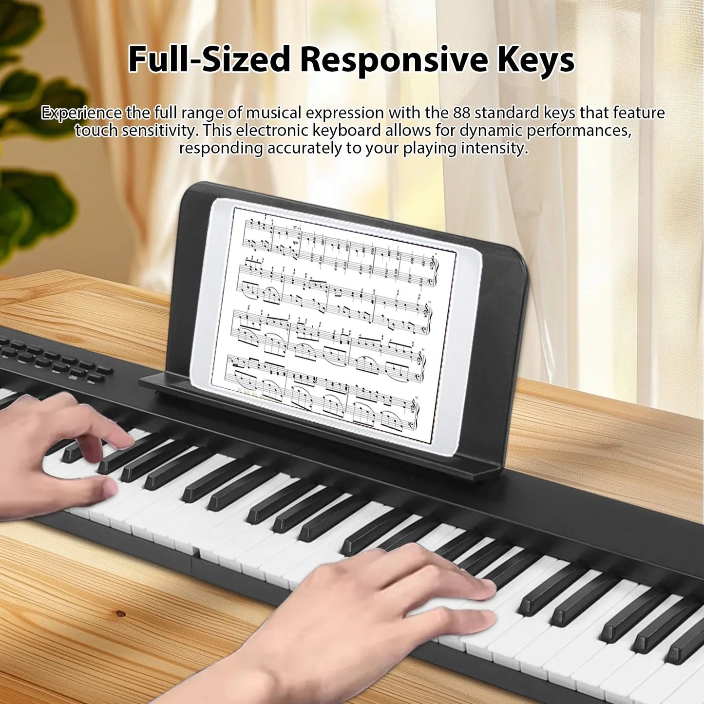Black and white 88-key foldable electronic piano with electric keyboard midi features and stand piano bag for beginners