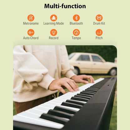 Black and white foldable electronic piano with 88 keys electric keyboard midi included with stand piano bag and accessories