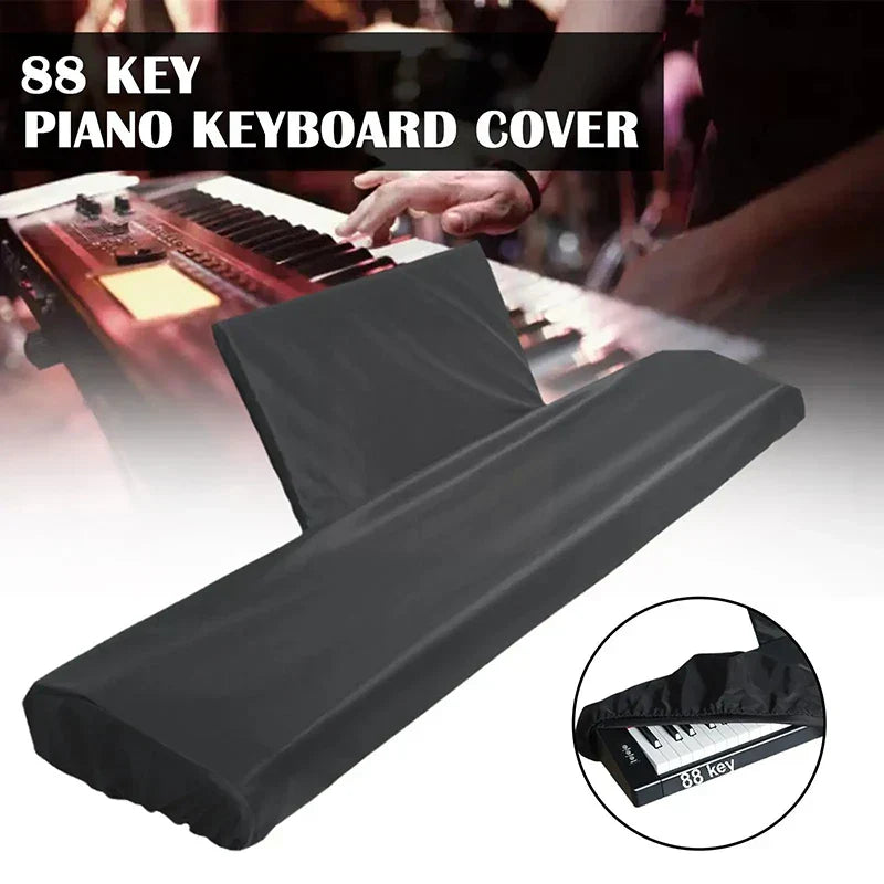 Black keyboard dust cover with music stand cover for 88-key piano keyboard is dustproof washable with drawstring