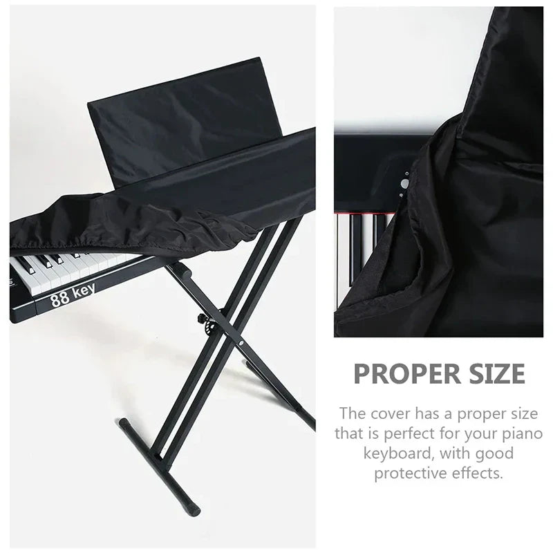 Black fabric 88-key piano keyboard dust cover with music stand cover dustproof washable with shrinkable drawstring