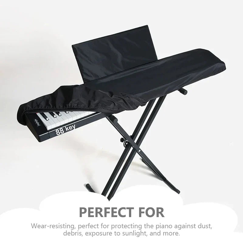 Black fabric 88-key piano keyboard dust cover with music stand cover dustproof washable with shrinkable drawstring
